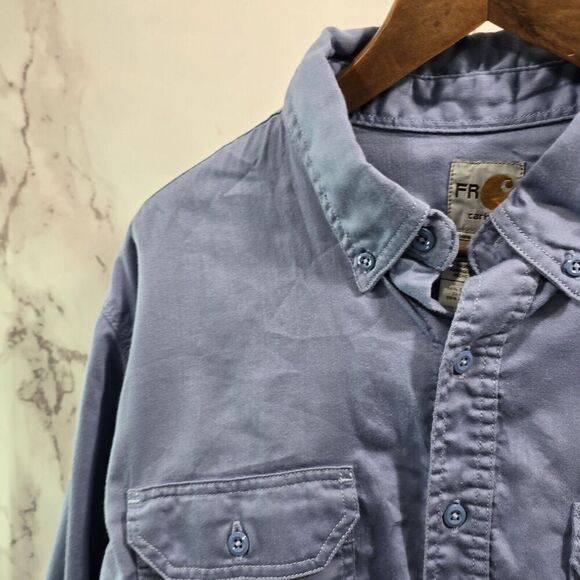 Carhartt Shirt Mens XL FR Fire Long Sleeve Button Down Blue CAT 2 ATPV 8.7 - Picture 2 of 13